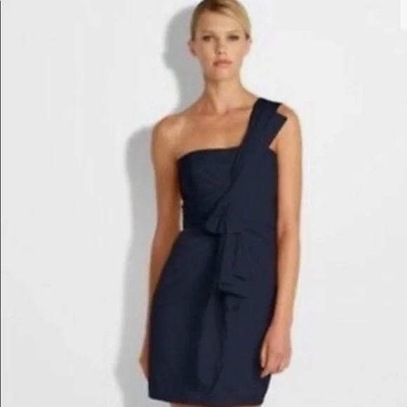 BCBGMaxAzria One Shoulder Cocktail Dress, Navy, Size 4 - Picture 1 of 4
